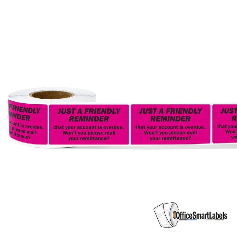 OfficeSmartLabels 300 Labels - Friendly Reminder Account Overdue Stickers Labels for Billing Past Due Collections (2 x 1 inch, Pink - 1 Roll) - Image 2